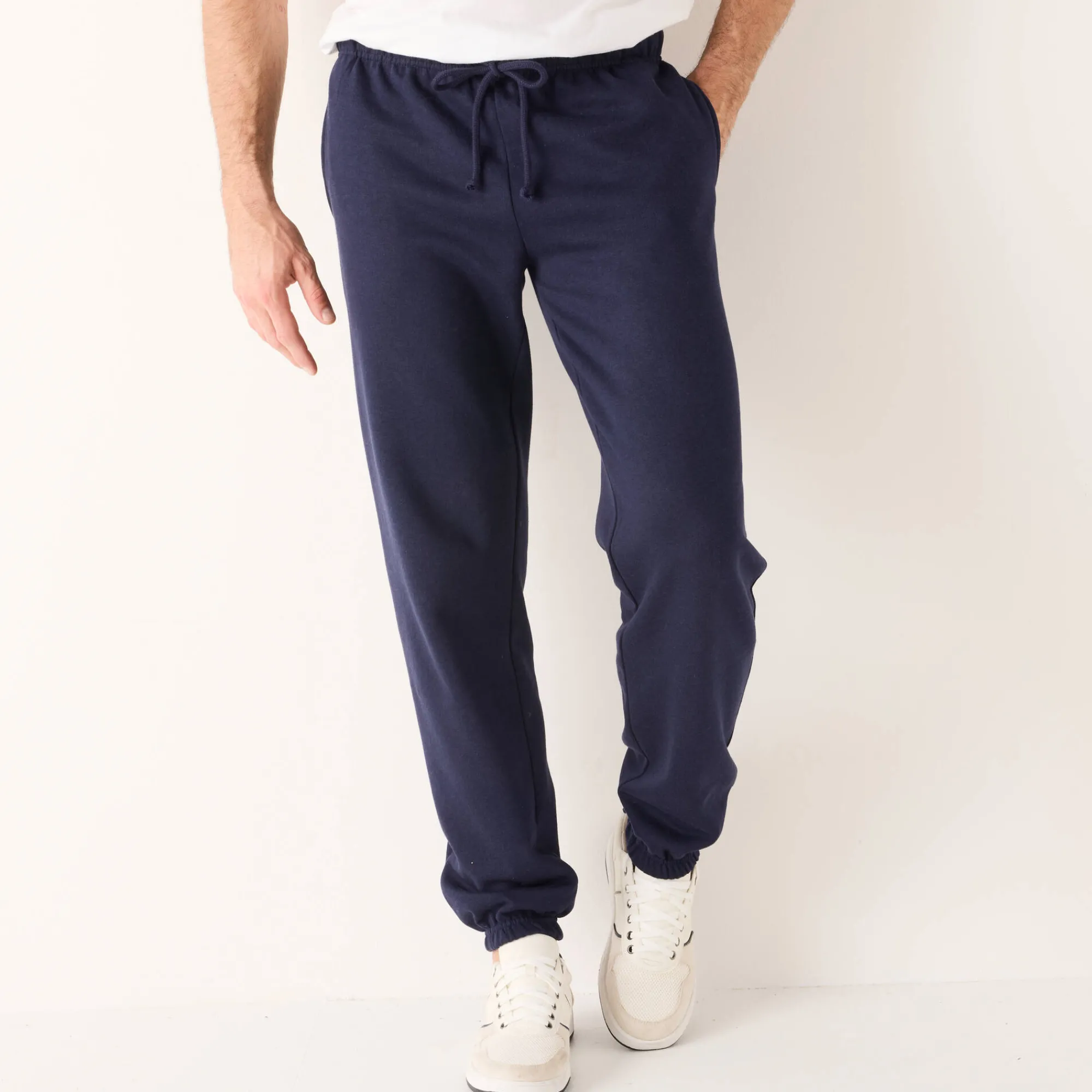 Broek<Blancheporte Joggingbroek in molton met elastische pijponderkanten marine