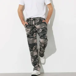Broek<Blancheporte Joggingbroek in molton met rechte pijponderkanten camouflagegrijs
