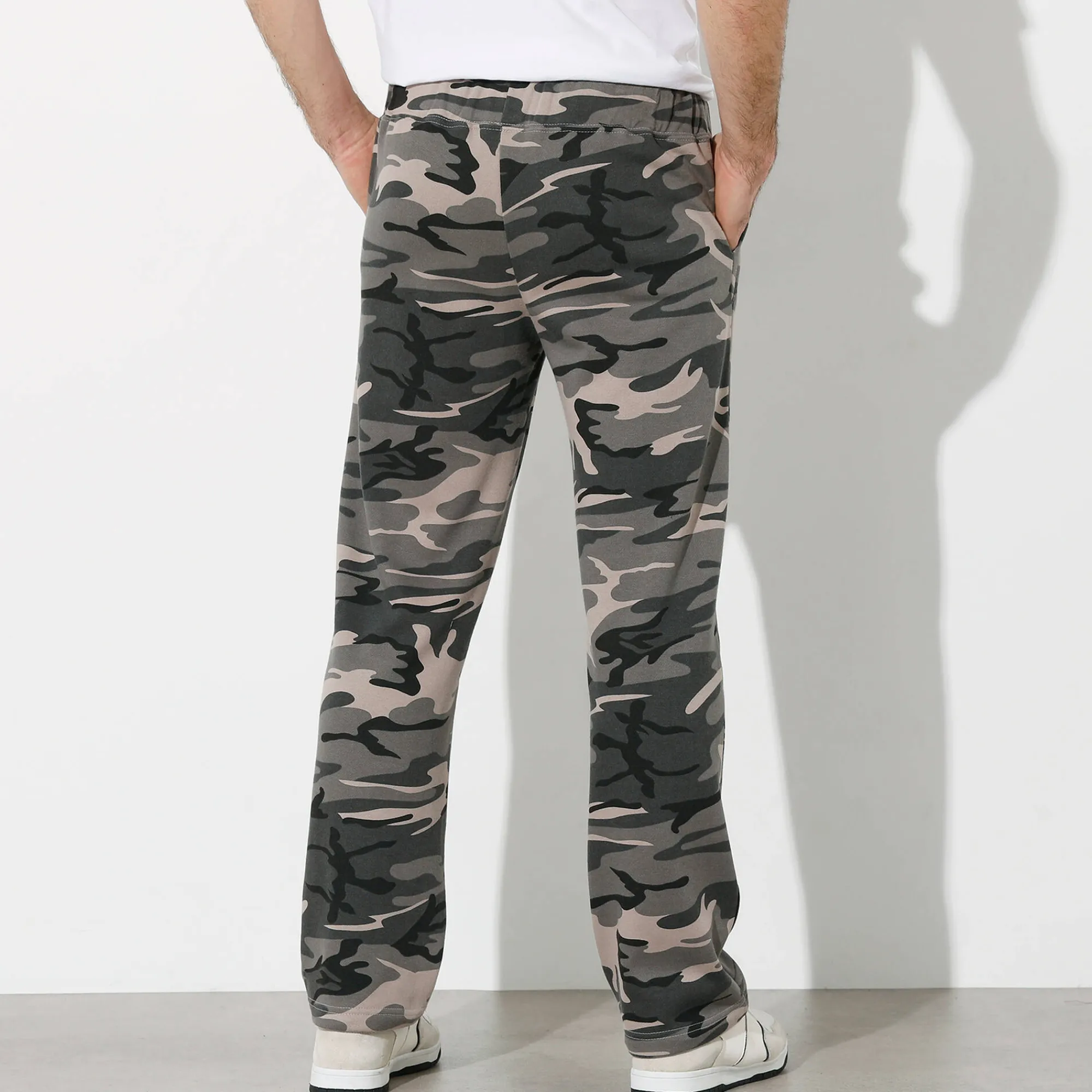 Broek<Blancheporte Joggingbroek in molton met rechte pijponderkanten camouflagegrijs