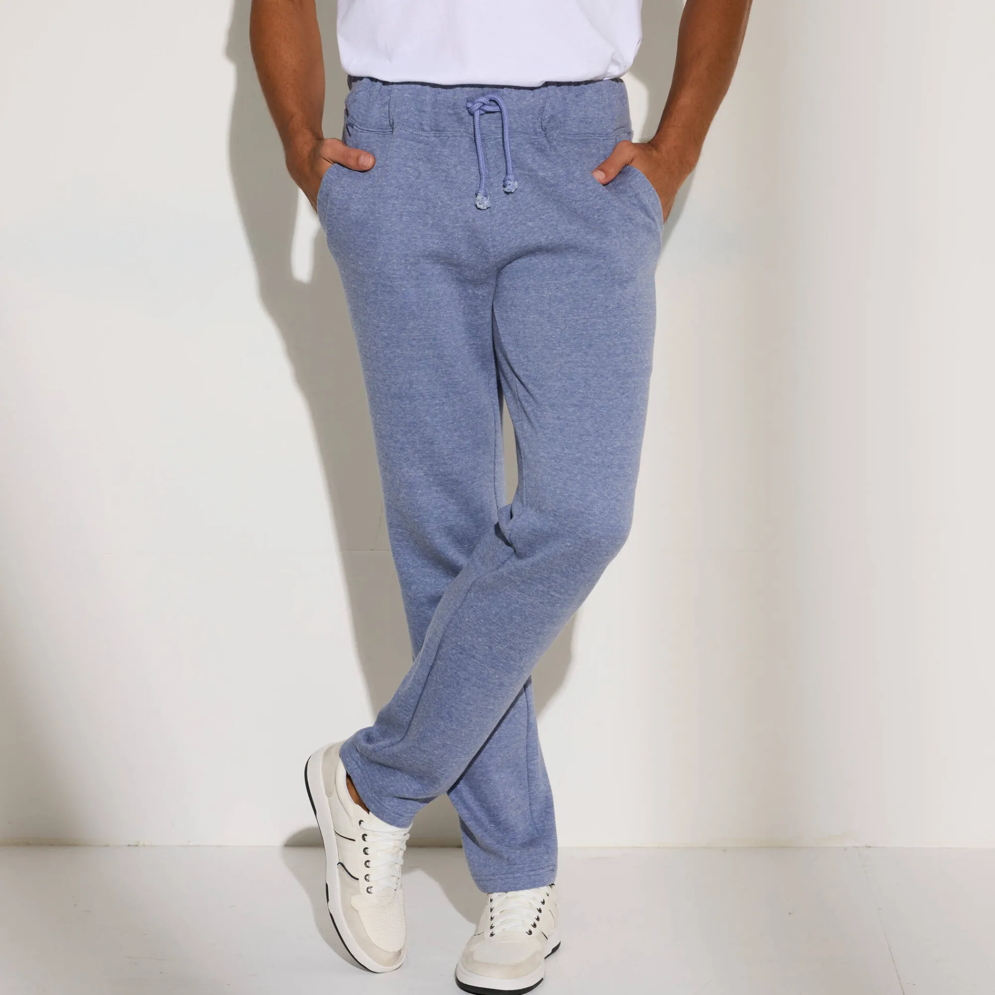 Broek<Blancheporte Joggingbroek in molton met rechte pijponderkanten jeansblauw