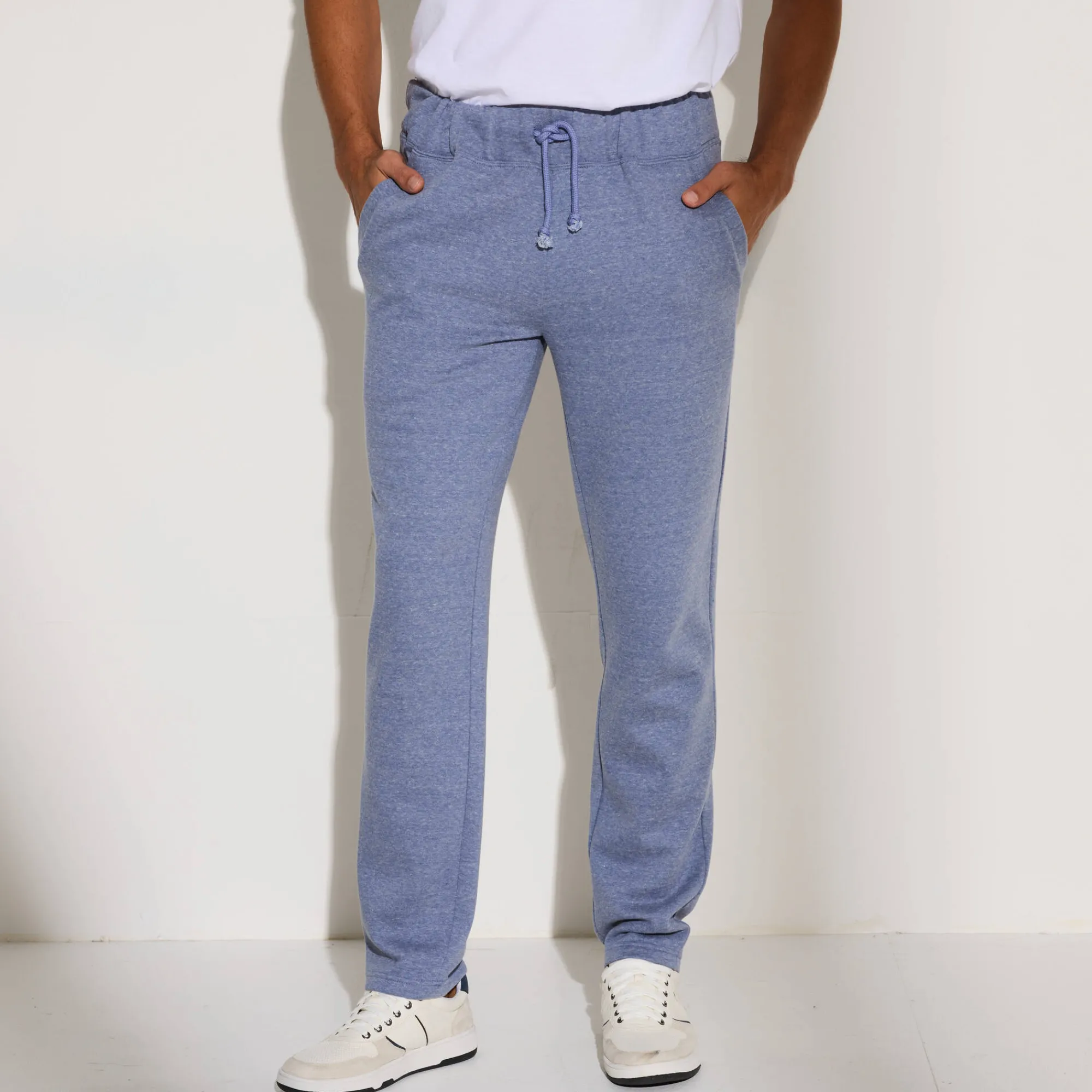 Broek<Blancheporte Joggingbroek in molton met rechte pijponderkanten jeansblauw