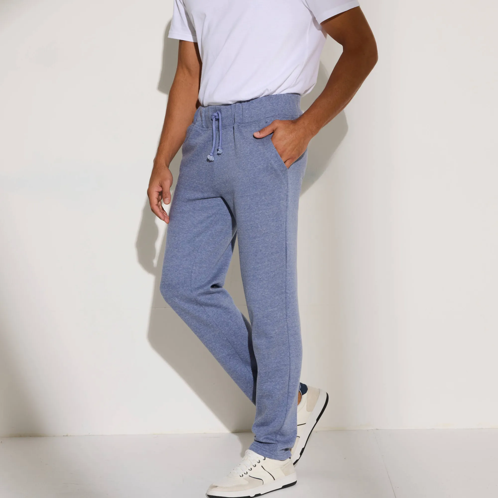 Broek<Blancheporte Joggingbroek in molton met rechte pijponderkanten jeansblauw