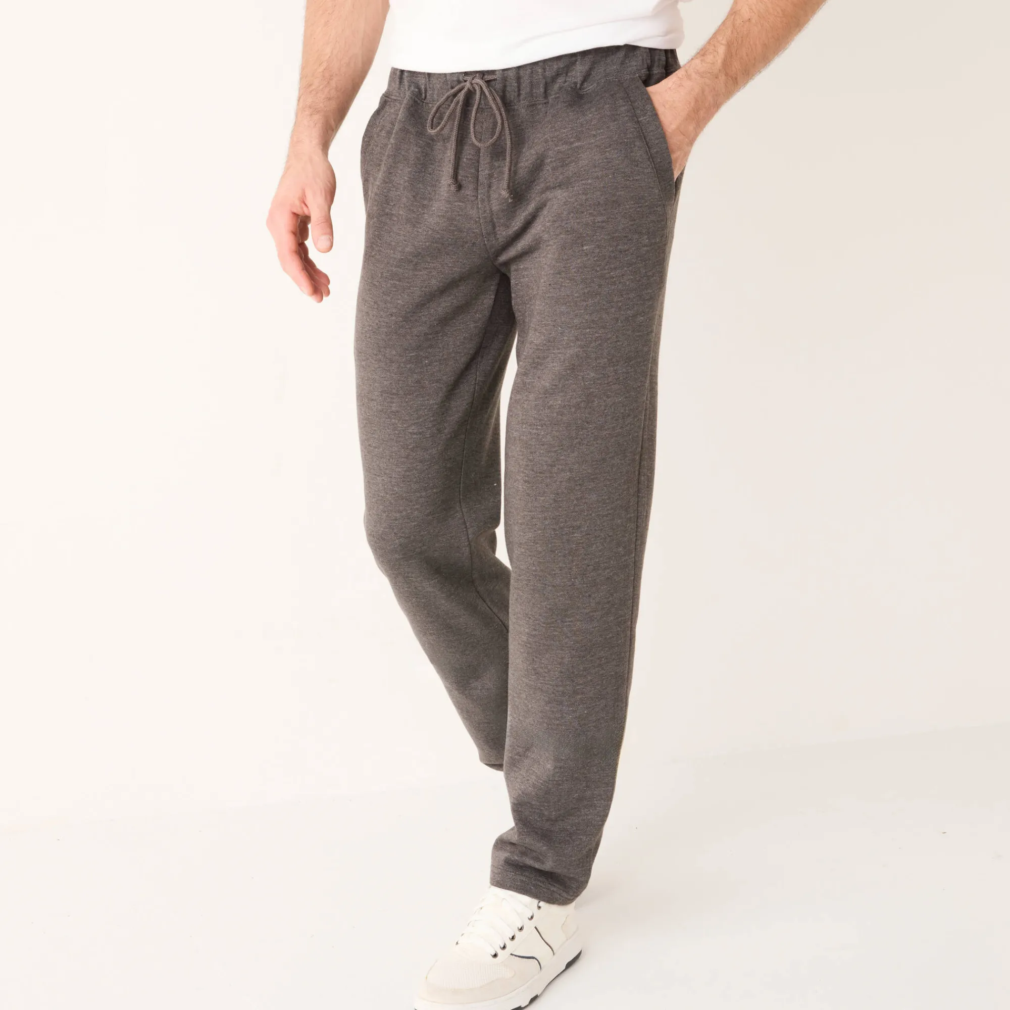 Broek<Blancheporte Joggingbroek in molton met rechte pijponderkanten chiné antraciet