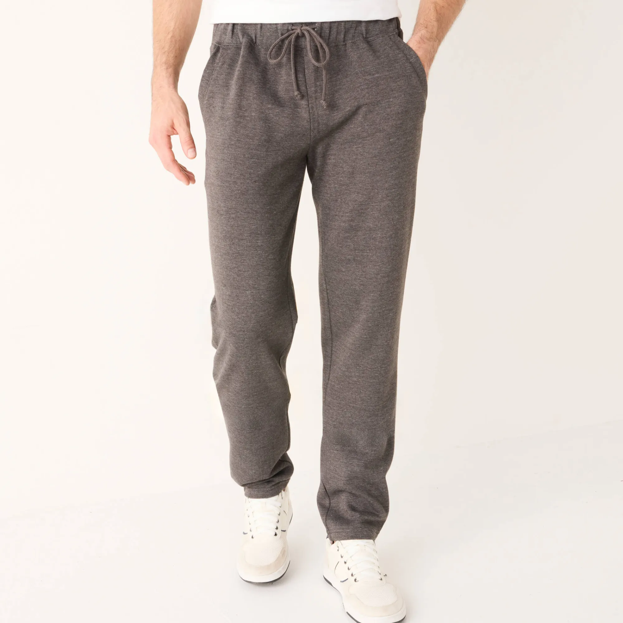Broek<Blancheporte Joggingbroek in molton met rechte pijponderkanten chiné antraciet