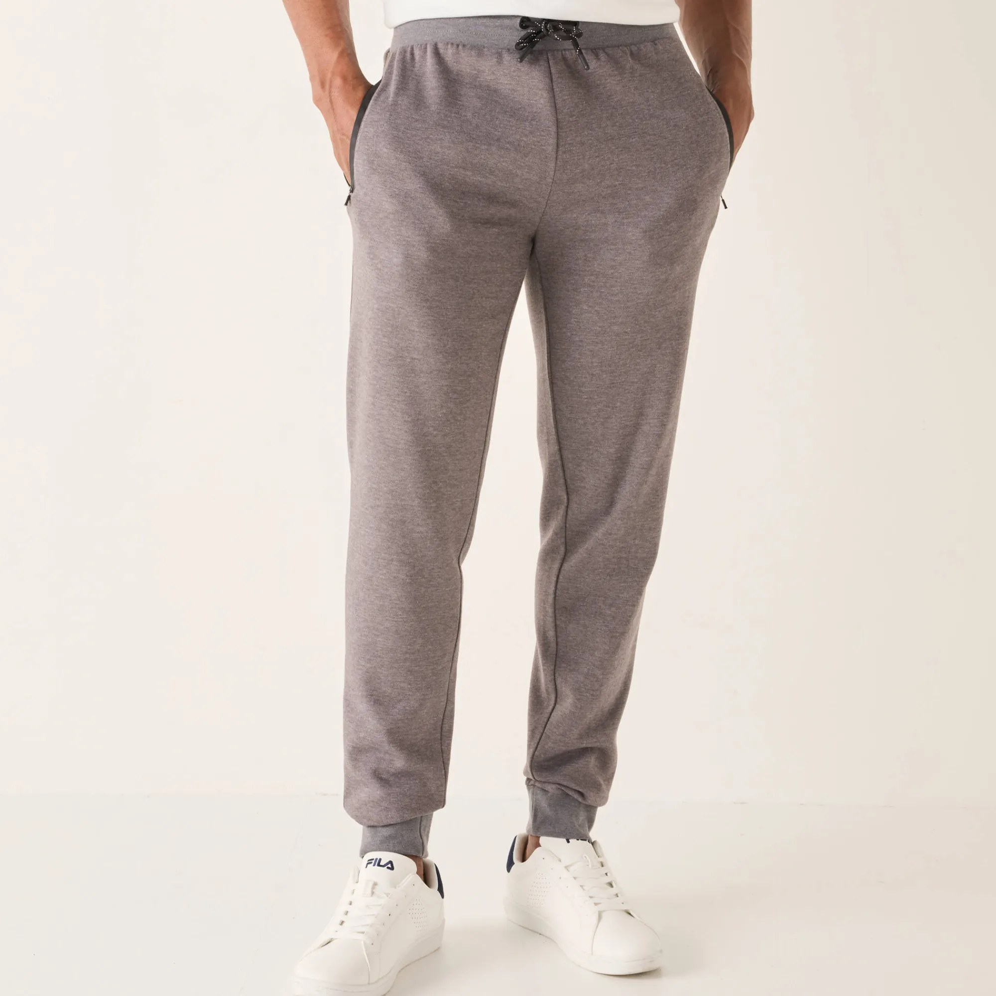 Broek<Blancheporte Joggingbroek met aangetrokken pijponderkanten, contrasterende details chiné grijs