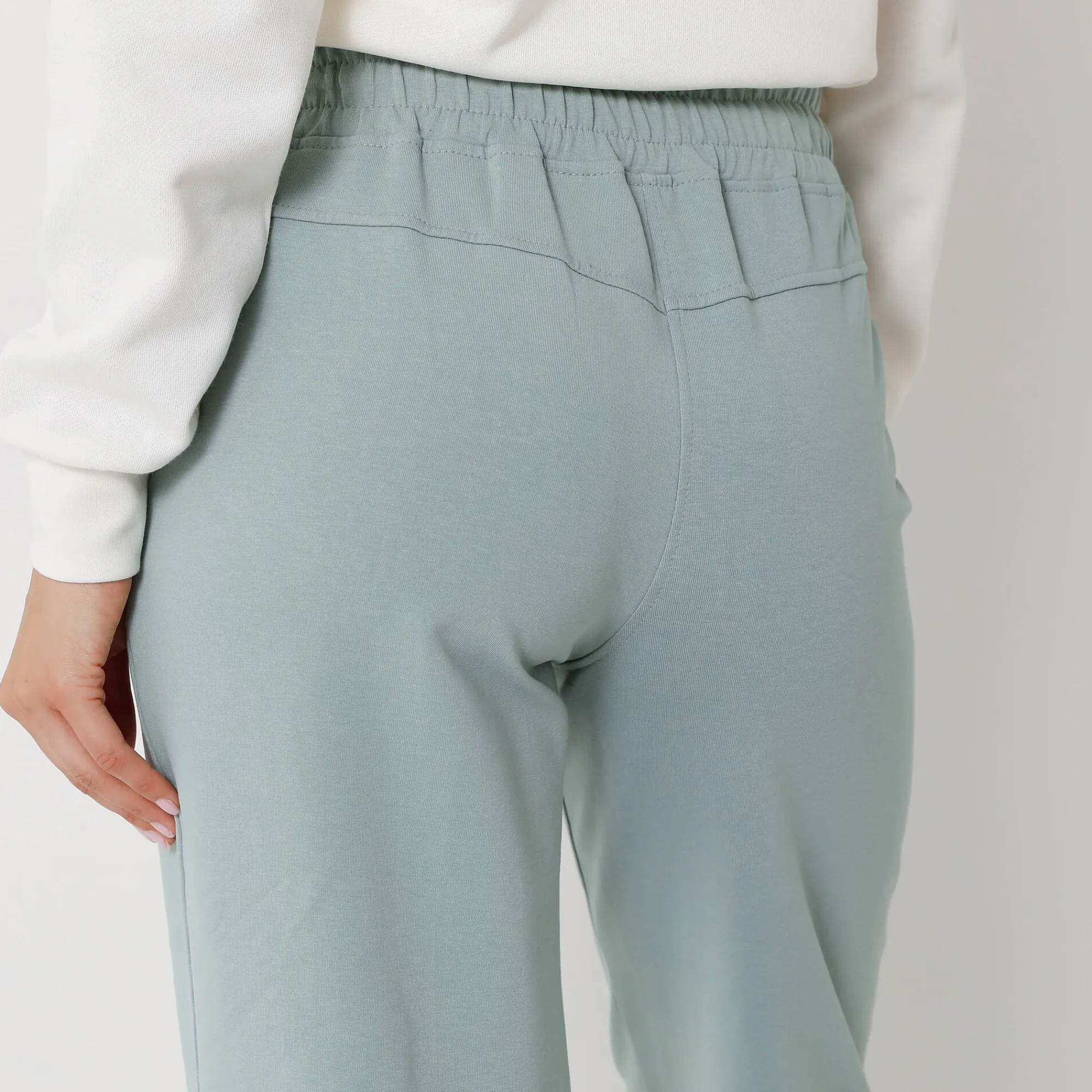 Broek<Blancheporte Joggpant in molton met elastische taille grijsgroen