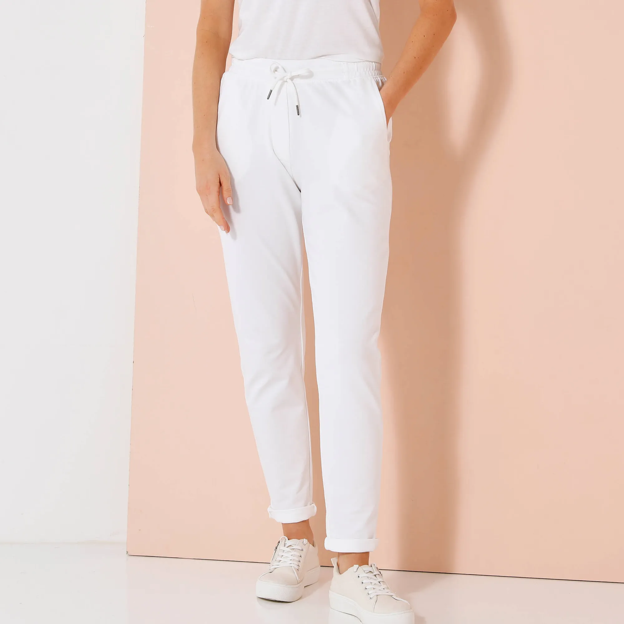 Broek<Blancheporte Joggpant in molton met elastische taille wit