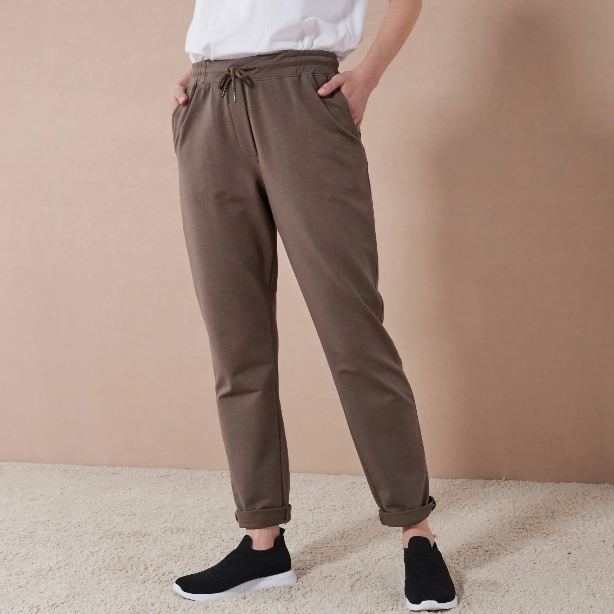 Broek<Blancheporte Joggpant in molton met elastische taille kaki