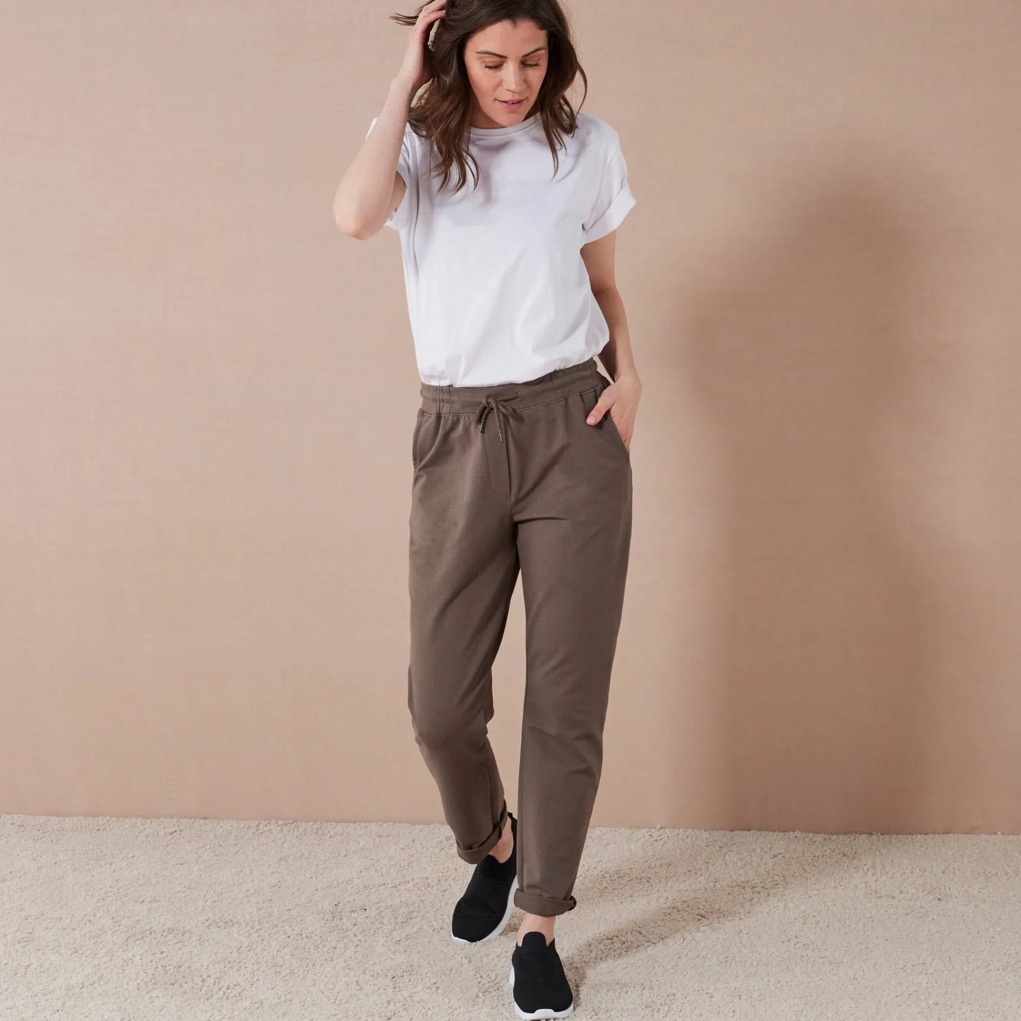 Broek<Blancheporte Joggpant in molton met elastische taille kaki