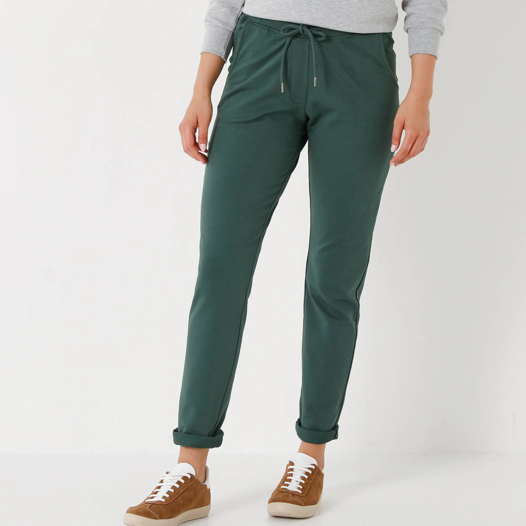 Broek<Blancheporte Joggpant in molton met elastische taille dennengroen