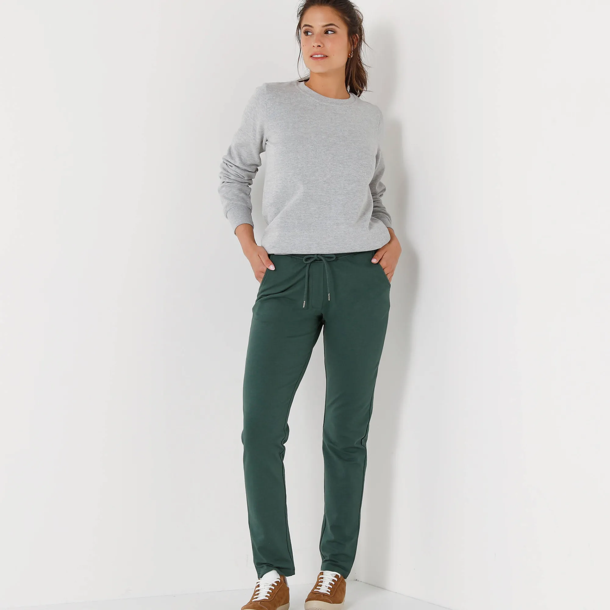 Broek<Blancheporte Joggpant in molton met elastische taille dennengroen