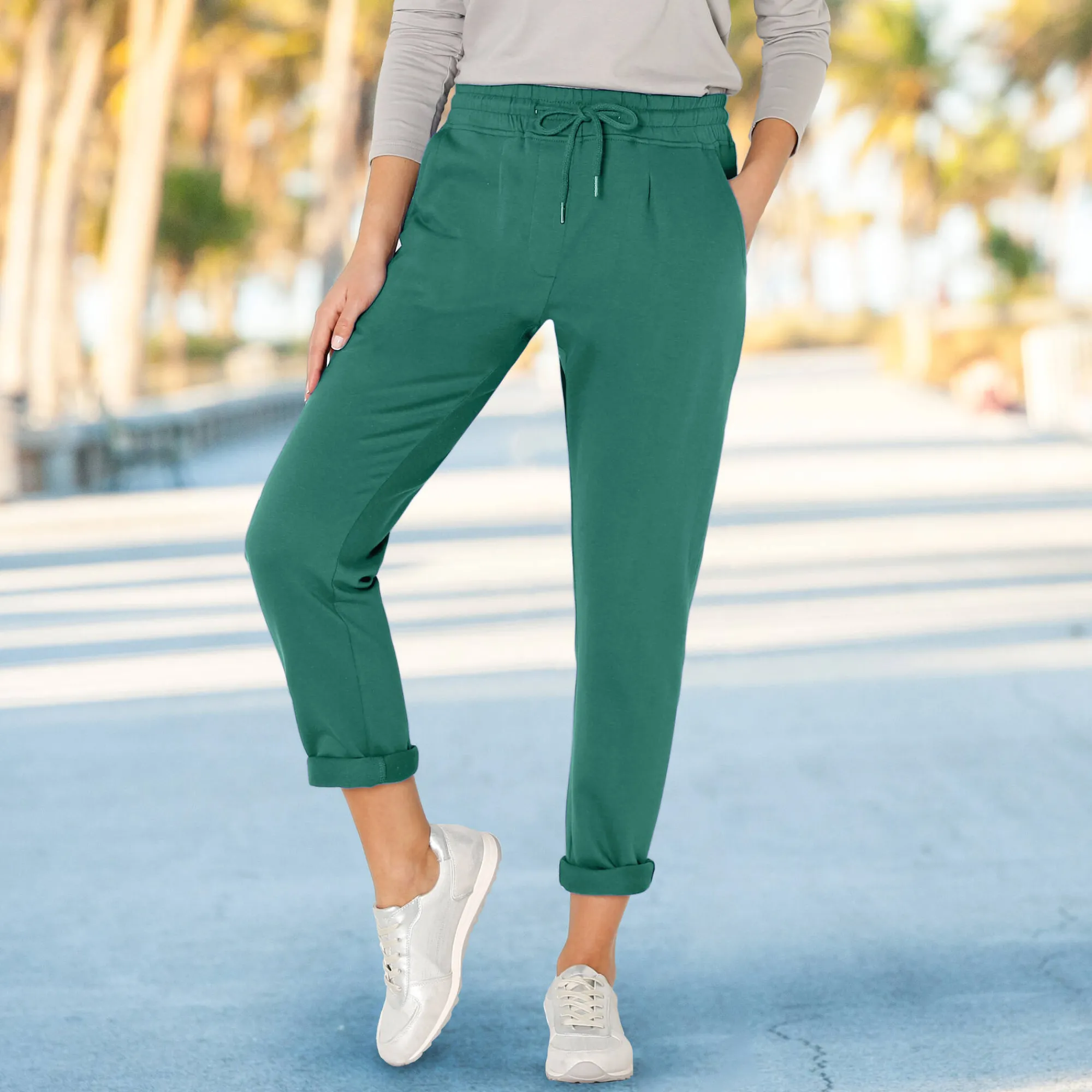 Broek<Blancheporte Joggpant in molton met elastische taille groen