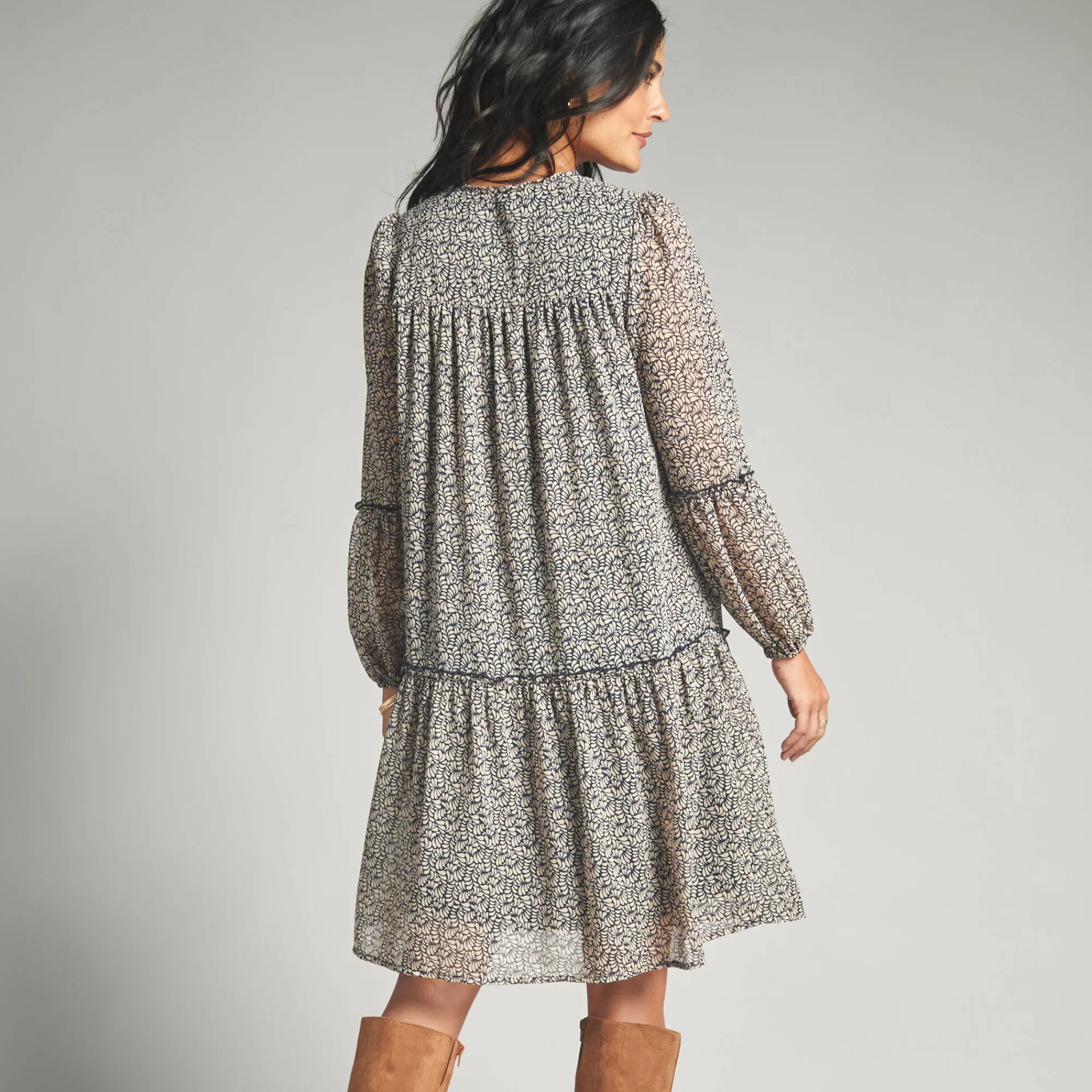 Jurk<Lora Zellini Jurk in bedrukte voile marine / beige