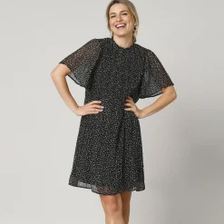 Feestoutfits Dames|Jurk<Blancheporte Jurk in plissévoile met stippenprint, 'vlinder' mouwen zwart / wit
