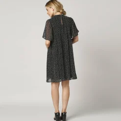 Feestoutfits Dames|Jurk<Blancheporte Jurk in plissévoile met stippenprint, 'vlinder' mouwen zwart / wit