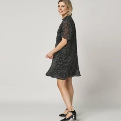 Feestoutfits Dames|Jurk<Blancheporte Jurk in plissévoile met stippenprint, 'vlinder' mouwen zwart / wit
