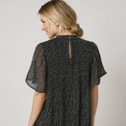 Feestoutfits Dames|Jurk<Blancheporte Jurk in plissévoile met stippenprint, 'vlinder' mouwen zwart / wit