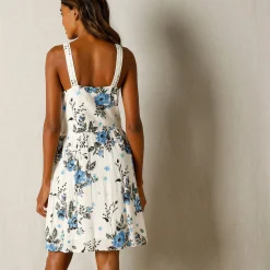 Jurk<Blancheporte Jurk met bloemenprint en macramé ecru / blauw