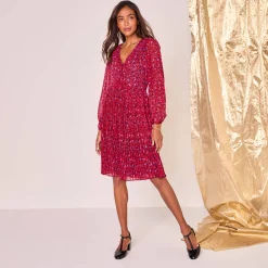 Feestoutfits Dames|Jurk<Blancheporte Jurk met bloemenprint, plissévoile pruim / rood
