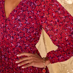 Feestoutfits Dames|Jurk<Blancheporte Jurk met bloemenprint, plissévoile pruim / rood