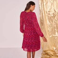 Feestoutfits Dames|Jurk<Blancheporte Jurk met bloemenprint, plissévoile pruim / rood