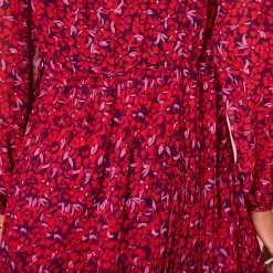 Feestoutfits Dames|Jurk<Blancheporte Jurk met bloemenprint, plissévoile pruim / rood