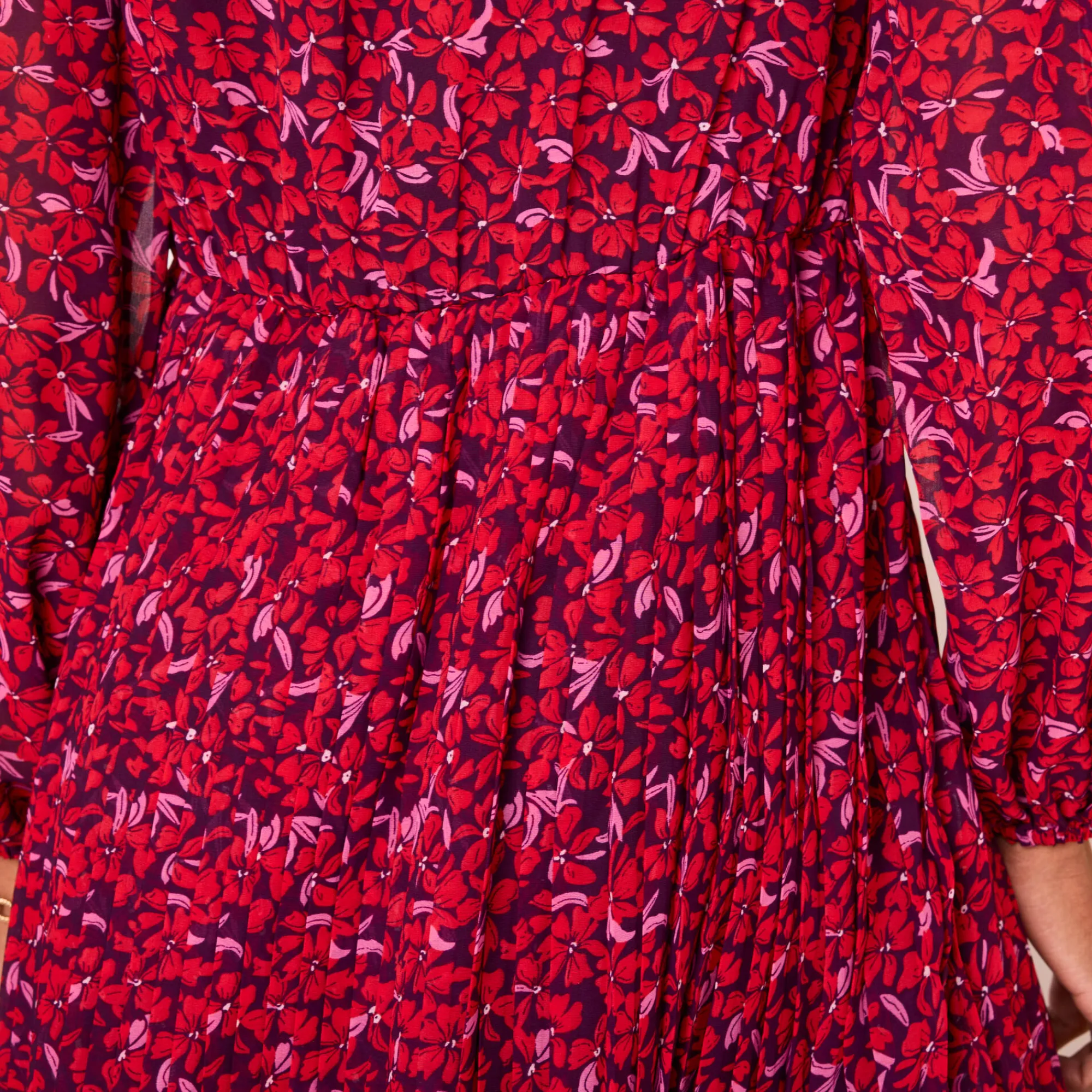 Feestoutfits Dames|Jurk<Blancheporte Jurk met bloemenprint, plissévoile pruim / rood