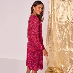 Feestoutfits Dames|Jurk<Blancheporte Jurk met bloemenprint, plissévoile pruim / rood