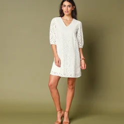 Jurk<Blancheporte Jurk met broderie anglaise en 3/4-mouwen wit