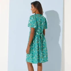 Jurk<Blancheporte Jurk met knoopsluiting en 'vlinder' mouwen, bedrukt groen / blauw