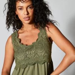 Jurk<Blancheporte Jurk met macramé frontje kaki