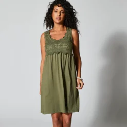 Jurk<Blancheporte Jurk met macramé frontje kaki