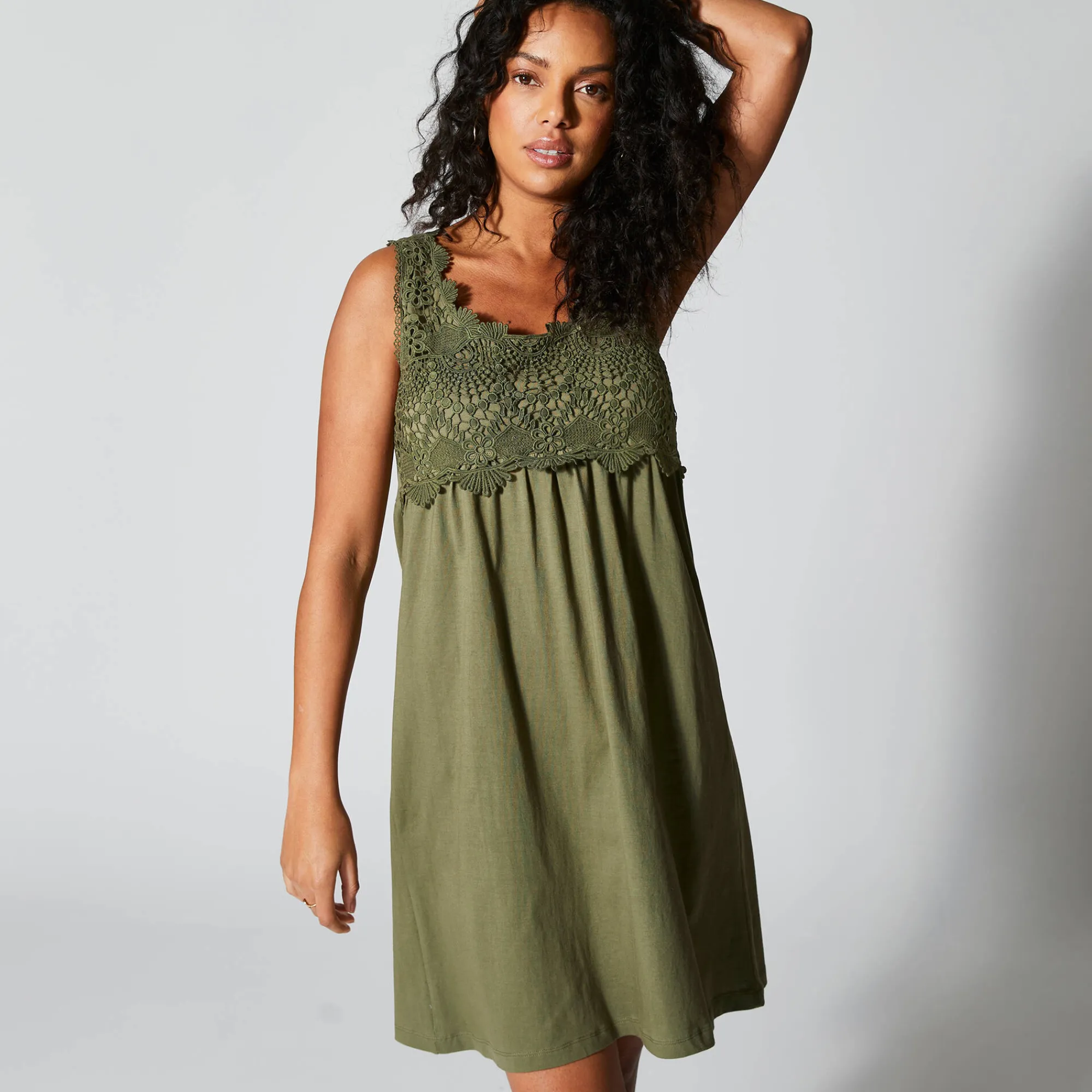 Jurk<Blancheporte Jurk met macramé frontje kaki