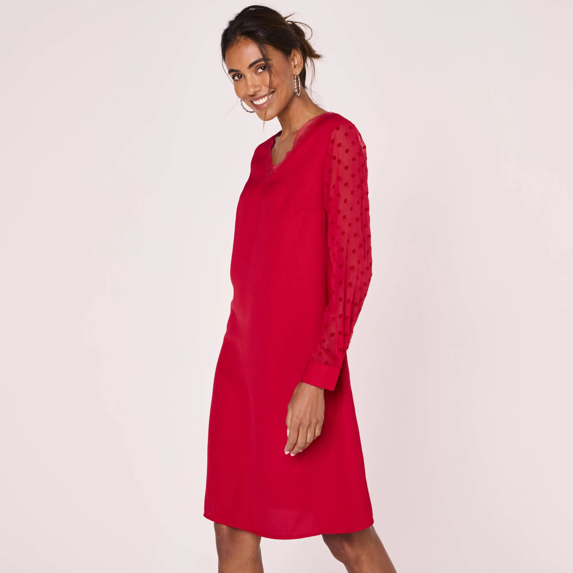 Jurk<Blancheporte Jurk met mouwen in plumetis rood
