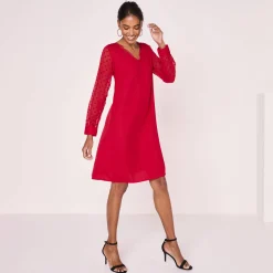 Jurk<Blancheporte Jurk met mouwen in plumetis rood