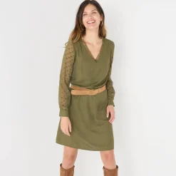 Feestoutfits Dames|Jurk<Blancheporte Jurk met mouwen in plumetis bronskleur