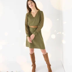 Feestoutfits Dames|Jurk<Blancheporte Jurk met mouwen in plumetis bronskleur