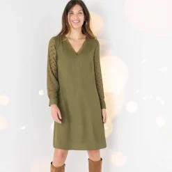 Feestoutfits Dames|Jurk<Blancheporte Jurk met mouwen in plumetis bronskleur