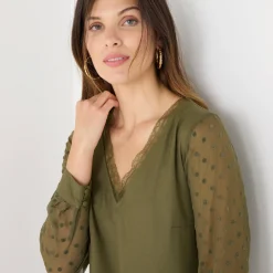 Feestoutfits Dames|Jurk<Blancheporte Jurk met mouwen in plumetis bronskleur