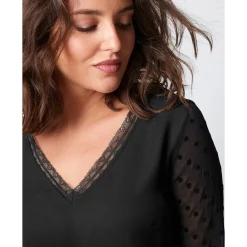 Feestoutfits Dames|Jurk<Blancheporte Jurk met mouwen in plumetis zwart