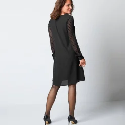 Feestoutfits Dames|Jurk<Blancheporte Jurk met mouwen in plumetis zwart