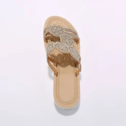 Muiltjes En Klompen|Sandalen En Espadrilles<Blancheporte Juweelmuiltjes met sleehak, pasjes met stras en pareltjes goudkleurig