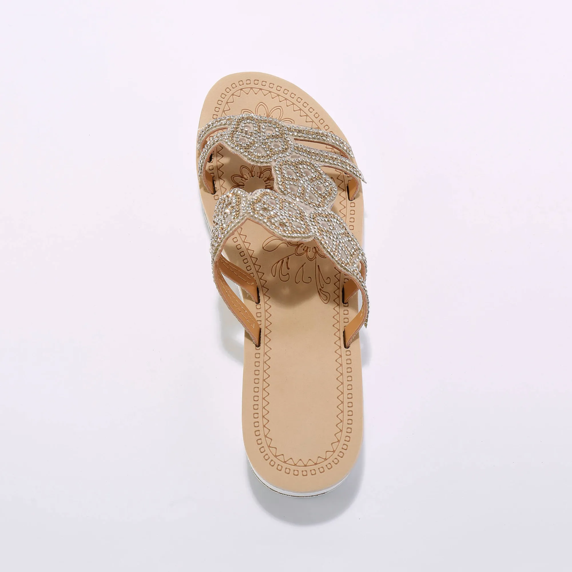 Muiltjes En Klompen|Sandalen En Espadrilles<Blancheporte Juweelmuiltjes met sleehak, pasjes met stras en pareltjes goudkleurig