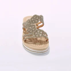 Muiltjes En Klompen|Sandalen En Espadrilles<Blancheporte Juweelmuiltjes met sleehak, pasjes met stras en pareltjes goudkleurig