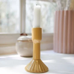Lichtgevende Decoratie|Decoratieartikel<Blancheporte Kaarshouder in gegroefde keramiek, geel