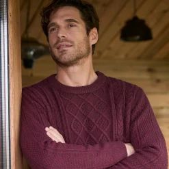 Trui En Vest<Blancheporte Kabeltrui met ronde hals chiné bordeaux