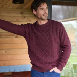 Trui En Vest<Blancheporte Kabeltrui met ronde hals chiné bordeaux