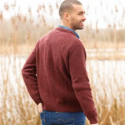 Trui En Vest<Blancheporte Kabeltrui met V-hals chiné bordeaux
