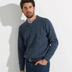 Trui En Vest<Blancheporte Kabeltrui met V-hals gespikkeld blauw