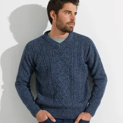 Trui En Vest<Blancheporte Kabeltrui met V-hals gespikkeld blauw